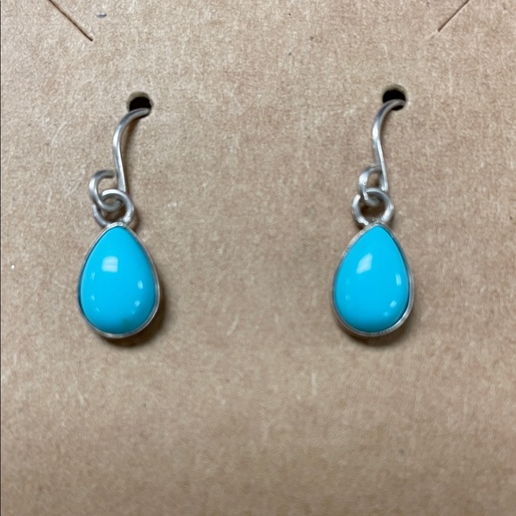 Turquoise Teardrop Sterling Silver Earrings - Picture 4 of 6